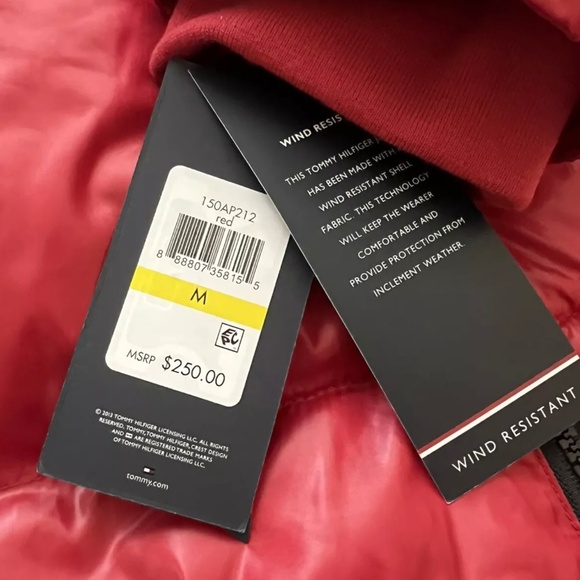 DESIGNER TH TOMMY HILFIGER MEN’S QUILTED PUFFER HOODED RED JACKET M MEDIUM - Picture 9 of 10